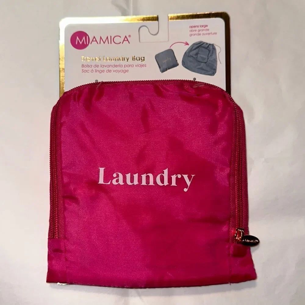 MIAMICA Fuchsia Pink Gold White Foldable Travel “Laundry” Bag